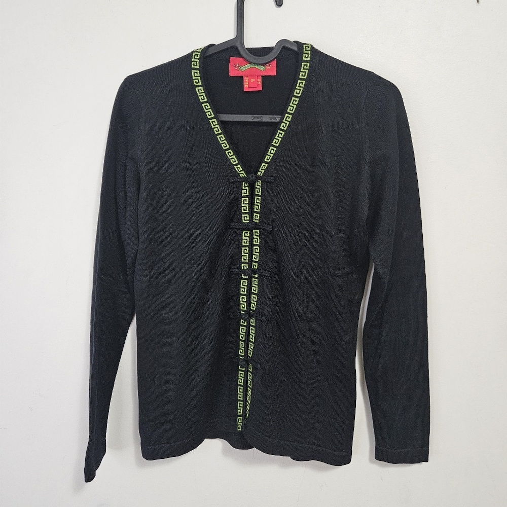 Shanghai Tang Long Sleeve Top Cardigan Sz Petite XS Black Green Mandarin